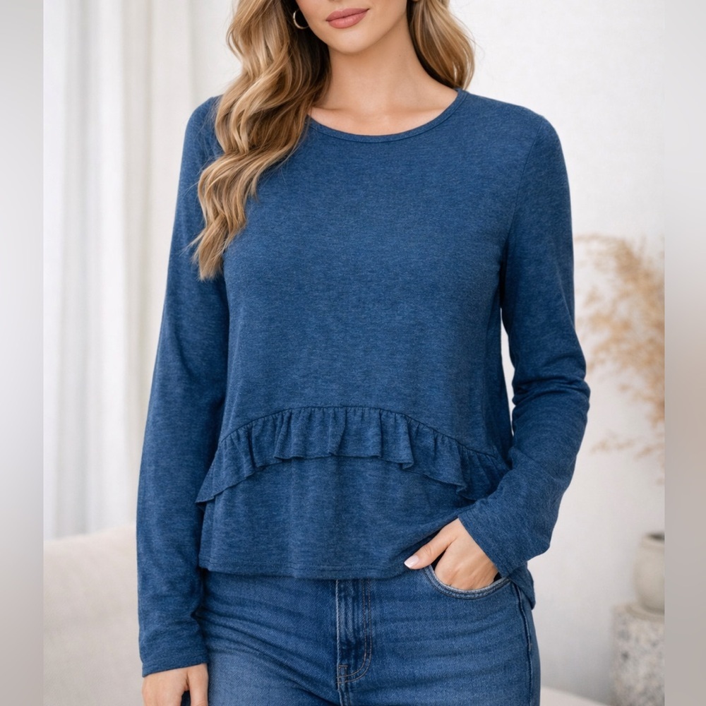 Gay Giano Charcoal Grey Angora Wool Ruffle Scoopneck Sweater